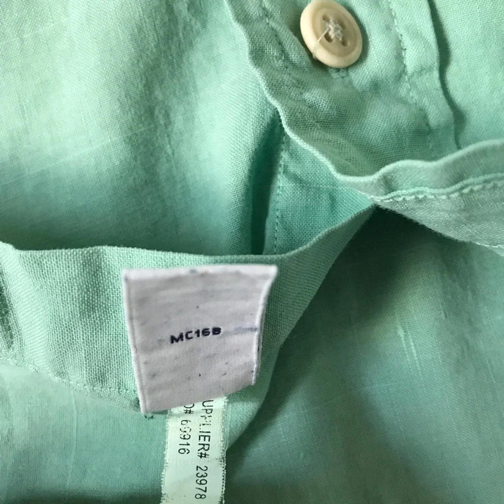 POLO RALPH LAUREN LINEN SHIRT GREEN LONG SLEEVE BUTTON MENS LARGE